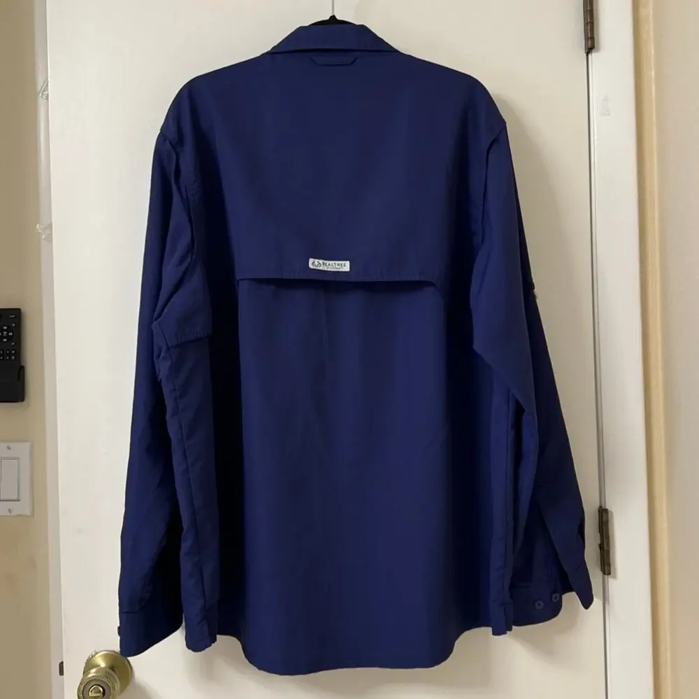 Realtree Fishing XL Dark Blue Lg Sleeve Shirt Velcro Envelope & Side Zip Pockets